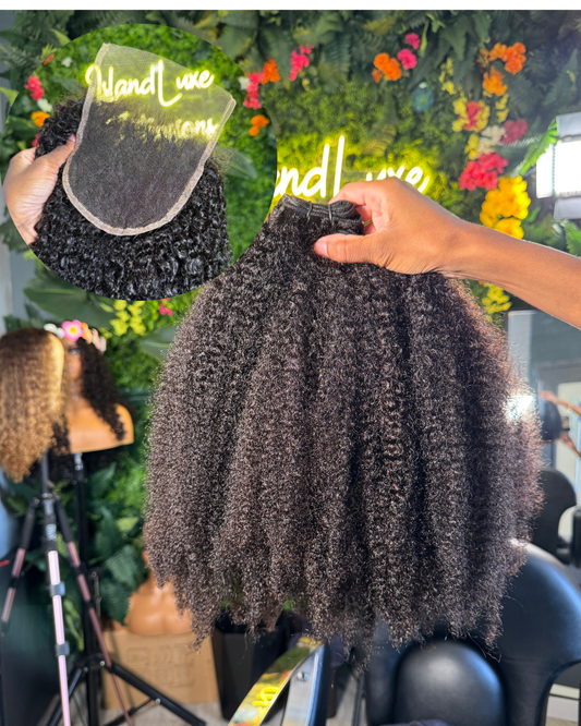 Afro Coily Bundle Deal w/ HD Lace Closure (MTO)