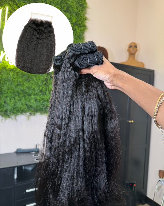 Kinky Straight Bundle Deal w/ HD Lace Closure (MTO)